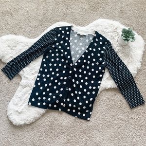 Loft Black & White Polka Dot Button Up Cardigan- S